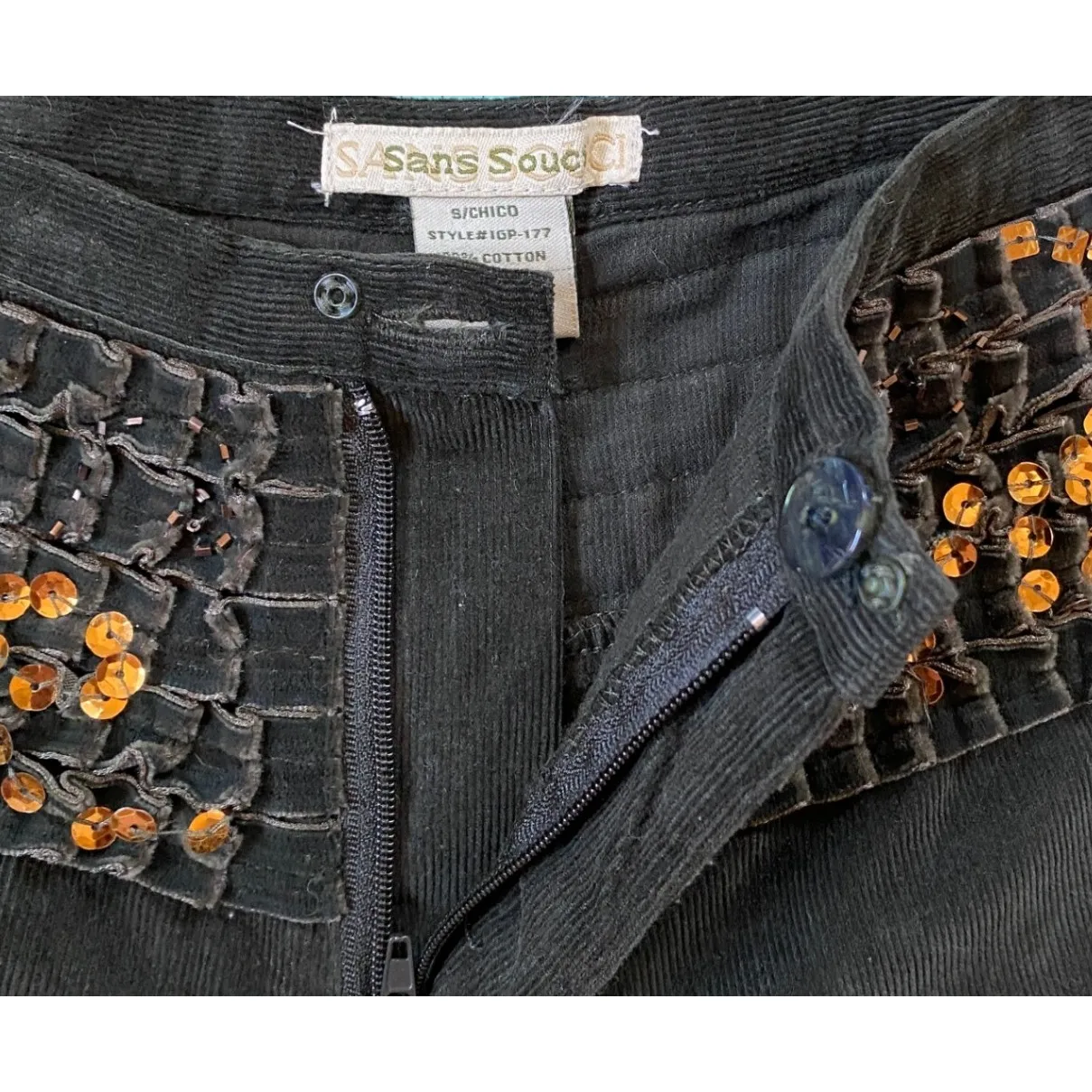 Sans Souci Women's Green Exaggerated Wide Leg Harem Pants Sequin Waistband - S - Image 8