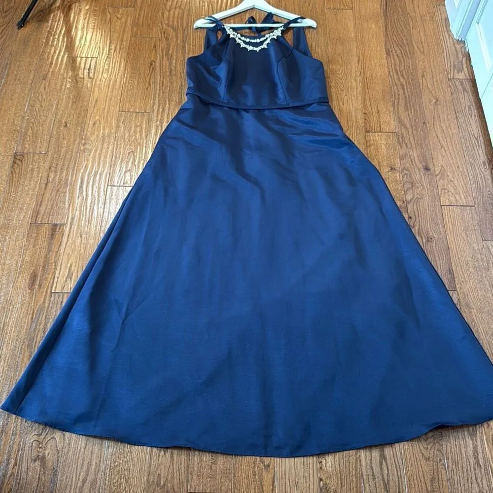 Oleg Cassini Faille crystal neck marine blue a-line maxi dress 18 - Image 7