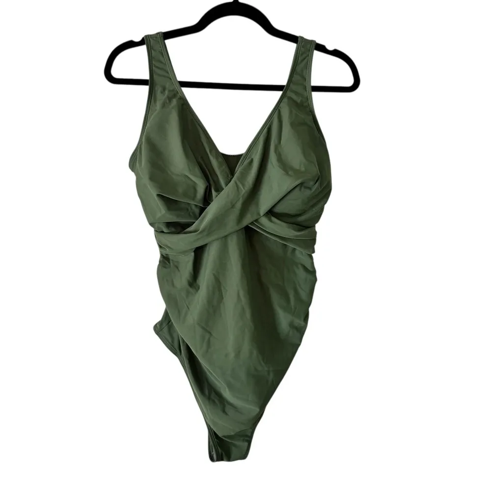 SummerSunshine Maternity Swimsuit Crisscross Tummy Control One Piece L Green Size L - Image 2