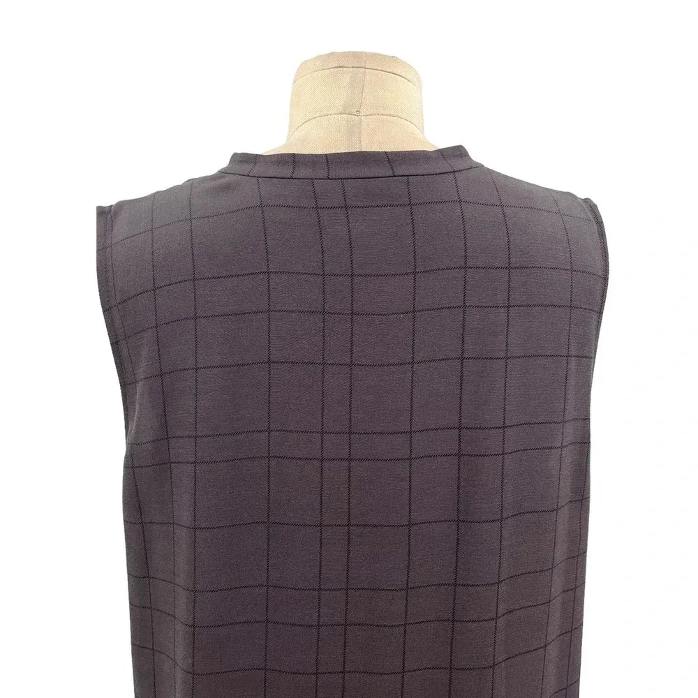 Eileen Fisher Twill Plaid Mandarin Collared‎ Shirt Dress Tunic Gray Size Medium - Image 8