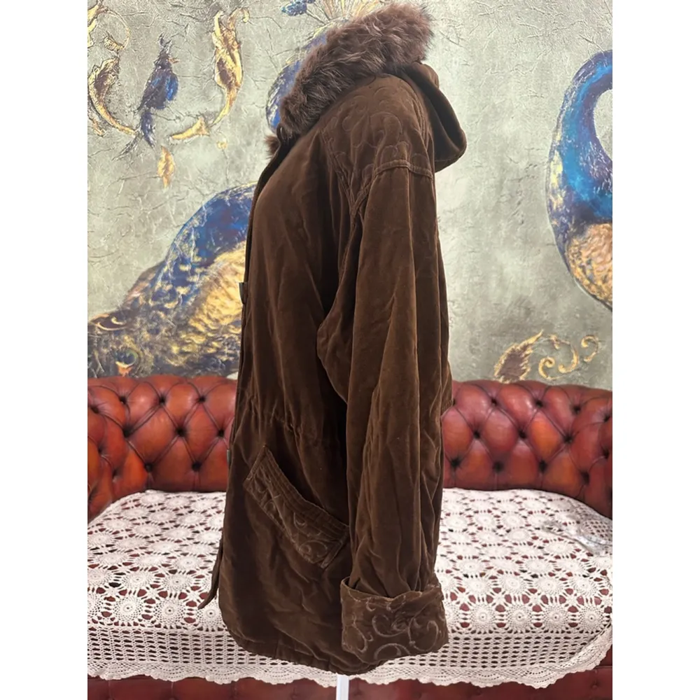 Women's Express Brown Velvet Parka Jacket Size L - Image 3