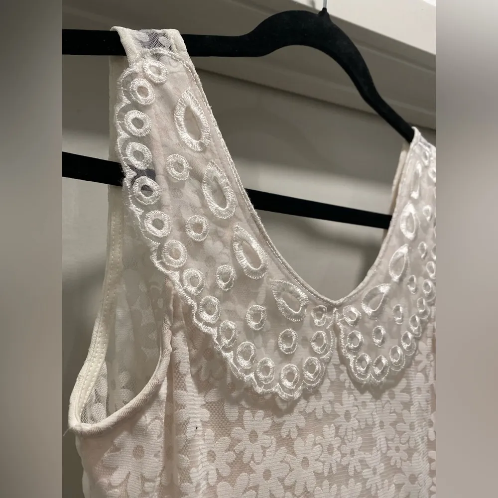 Ivory White Collared Boho Floral Daisy Mesh Collared Mini Dress - S - Image 8