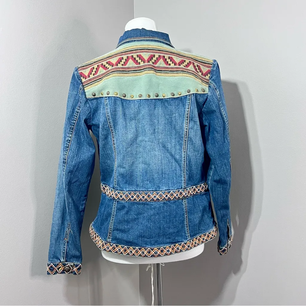 Coldwater Creek Southwestern Boho embroidered embellished Jean jacket size S - Image 8
