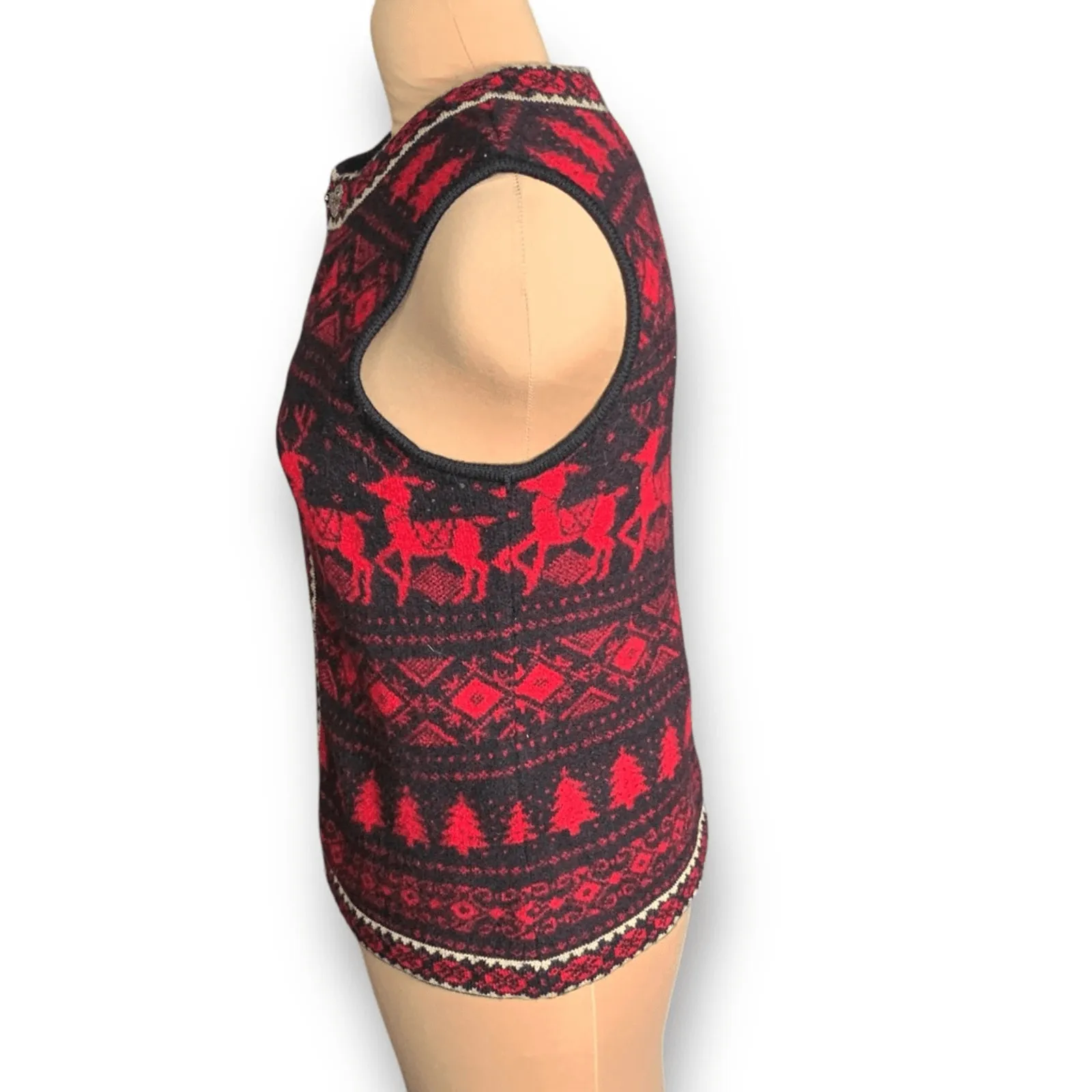 Vintage 90s Telluride Clothing Co Burgundy Black Wool Reindeer Knit Sweater Vest Size L - Image 3