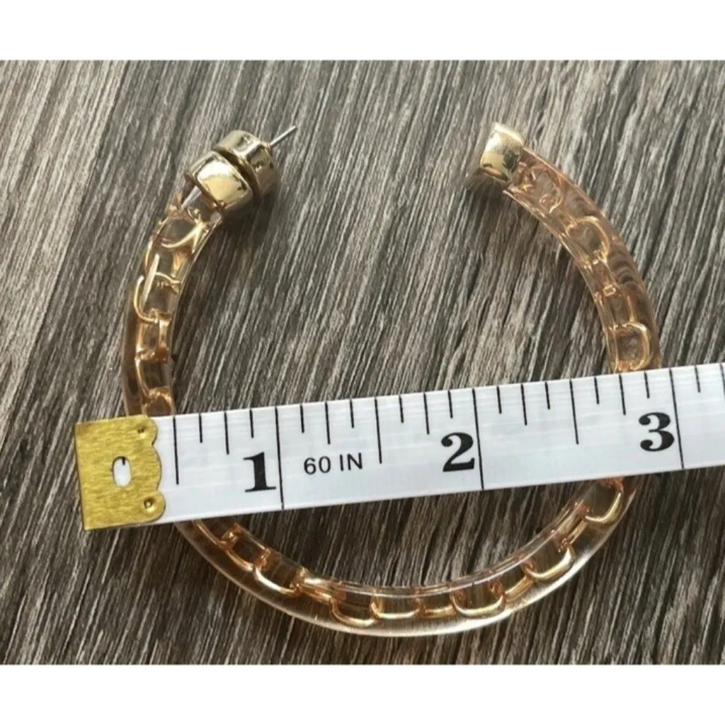 Vintage 80’s Largo Gold Tone Hoop Dangle Earrings Poured Lucite Statement Sz 3” - Image 5