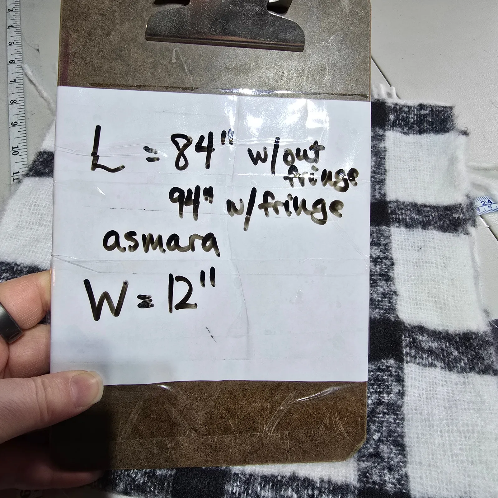 NWT ASMARA Brushed Cloud Scarf Black Plaid 100% Poly Fringe - Image 7