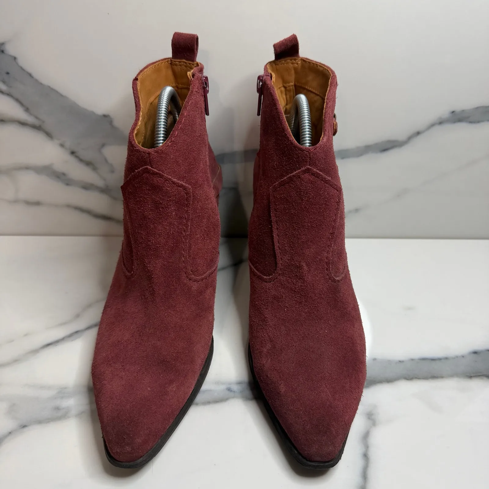 Zodiac Women's Burgundy Suede Dacey Boots Sz 8 Western Festival Boho Pointed Toe - Image 2