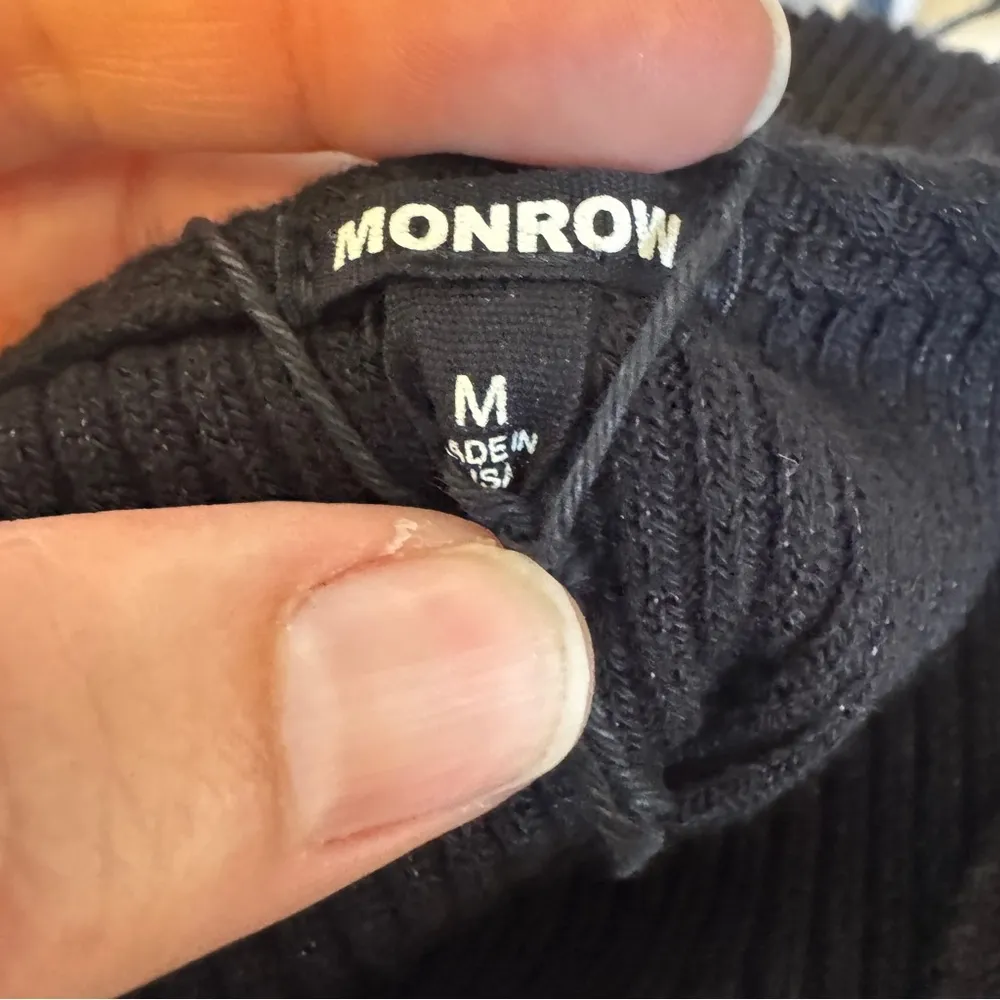 Monrow Black Ribbed Short Sleeve Sweater Dress Womens M Mini Open Back Casual Size M - Image 6