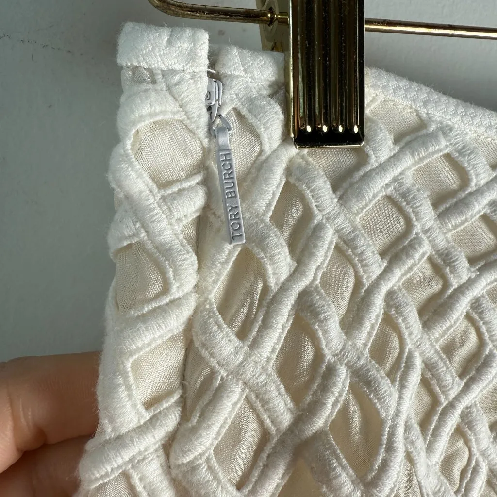 Tory Burch Alaina Skirt Silk Lattice Diamond Weave Ivory Cream Size 2 - Image 9
