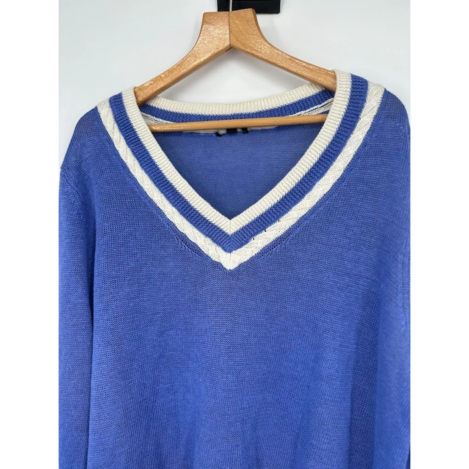 Talbots Linen Varsity V-Neck Sweater Blue Preppy Tennis Golf Womens Plus Size 1X - Image 2