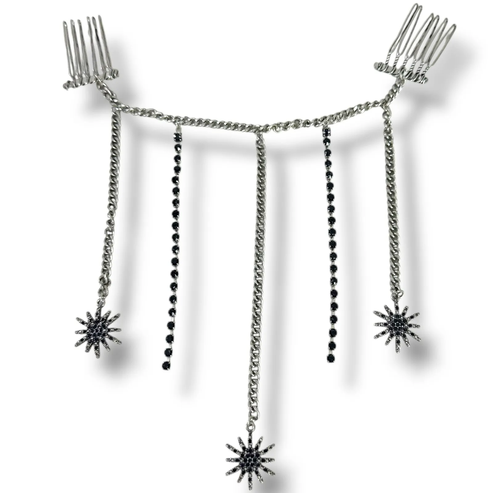 Free People Majestic Hair Piece Silver Black Bohemian Renaissance Medieval - Image 5