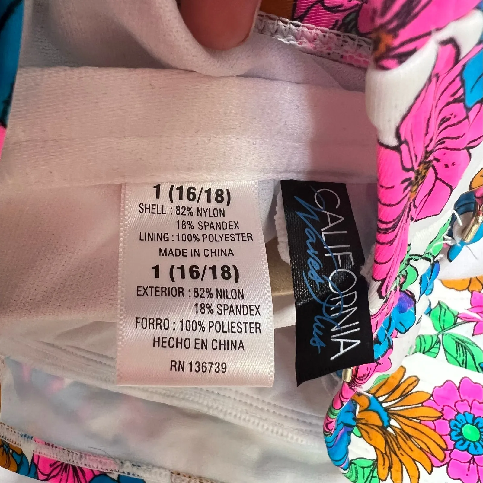 California Waves Wallpaper Floral Bandeau Bikini Top Size 1X Multi Straps New - Image 6