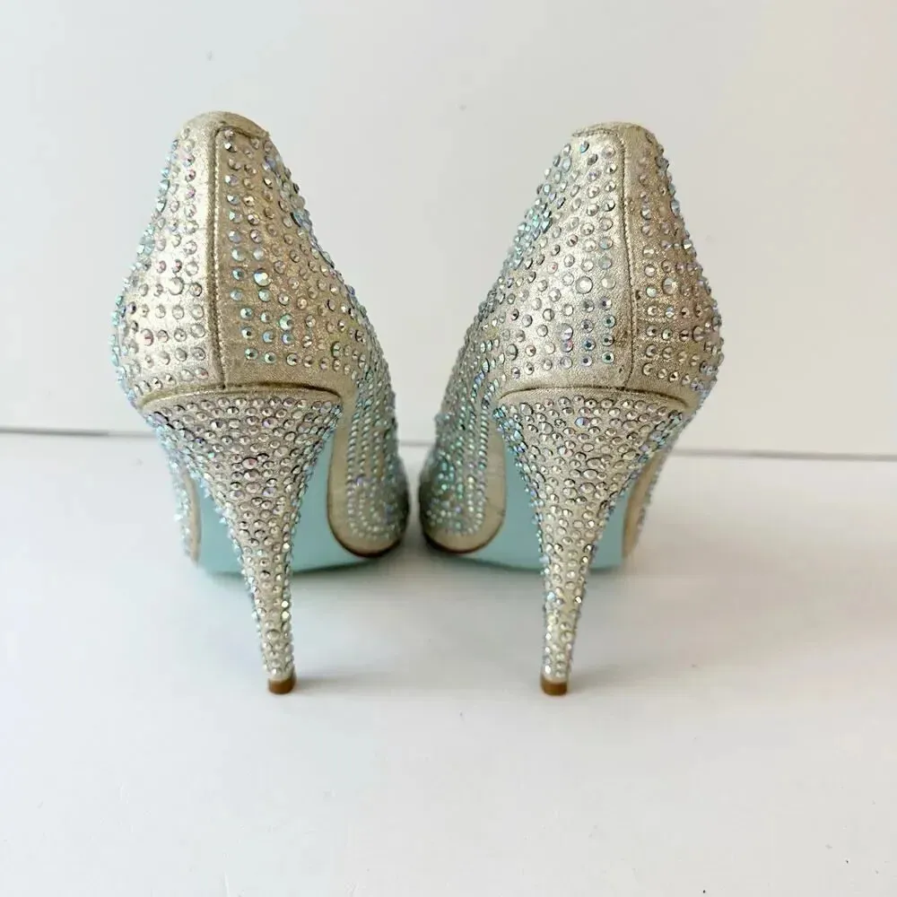 BETSEY JOHNSON Shine‎ 9.5 Rhinestone Light Blue Heels Wedding Bridal - Image 7