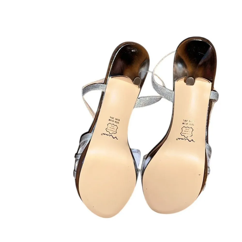 Nina Elegant Silver Strappy Sandals Size 9 1/2 M - Image 5