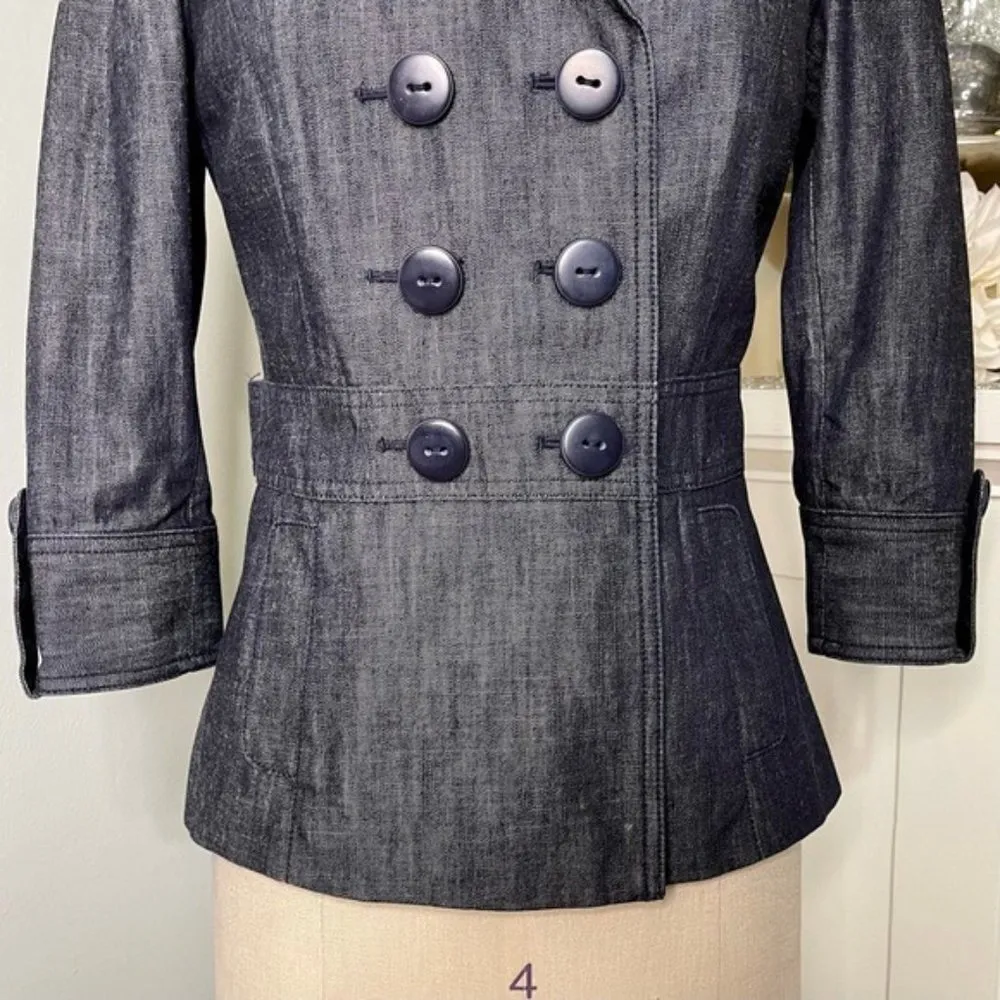 Classiques Entier Notched Collar Peplum Blazer Jacket Navy Blue XS - Image 4