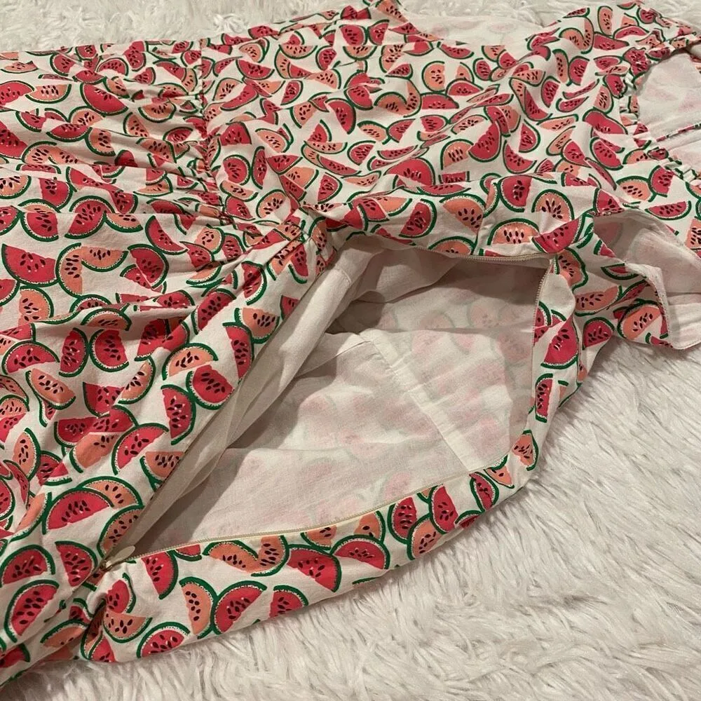 J Crew Cotton Tiered A Line Dress in Watermelon White Pink Size 4 White - Image 9