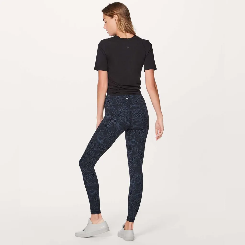 Women’s Lululemon Wunder Under High Rise Luxtreme Navy Black Floral Leggings 6 - Image 7
