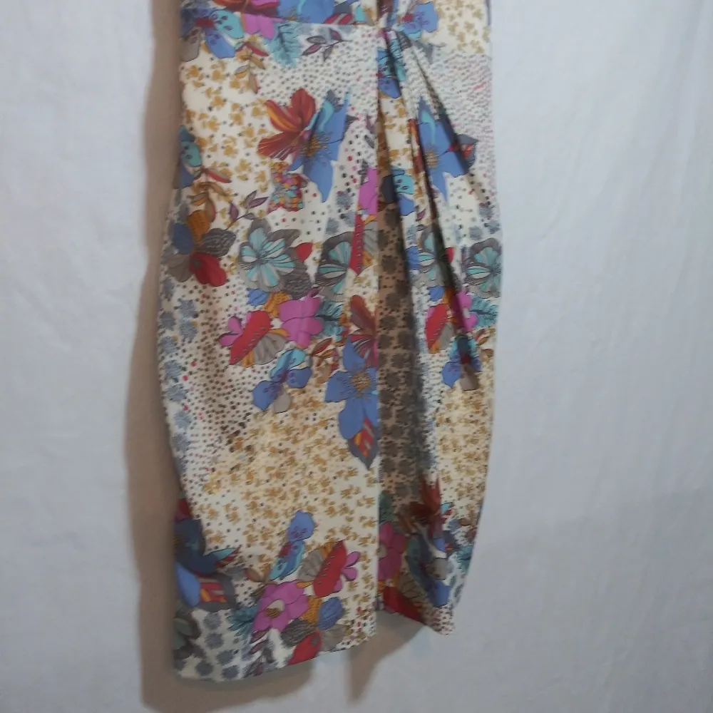 Apricot Floral Sleeveless Waist Tie Gathered Dress Dinner Party Size XS Pink - Image 4