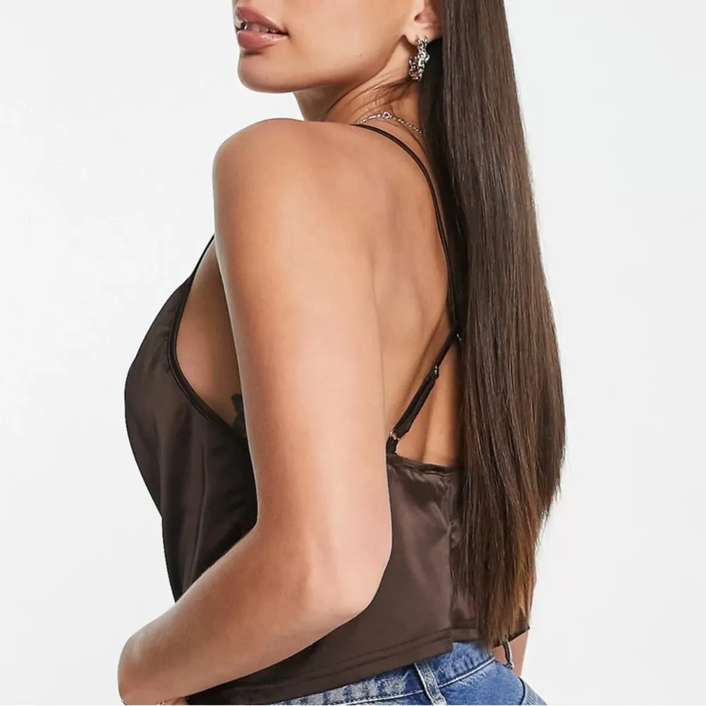 New Parisian satin cami strap top with cowl neck in chocolate‎ brown - Image 4