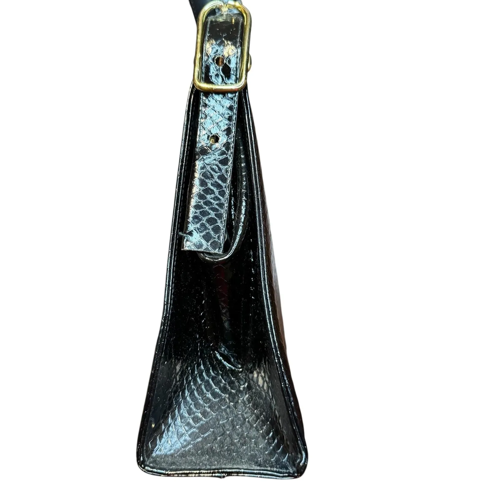 Vintage Town & Country Purse Womens Faux Snakeskin Structured Top Handle 60s Han - Image 3