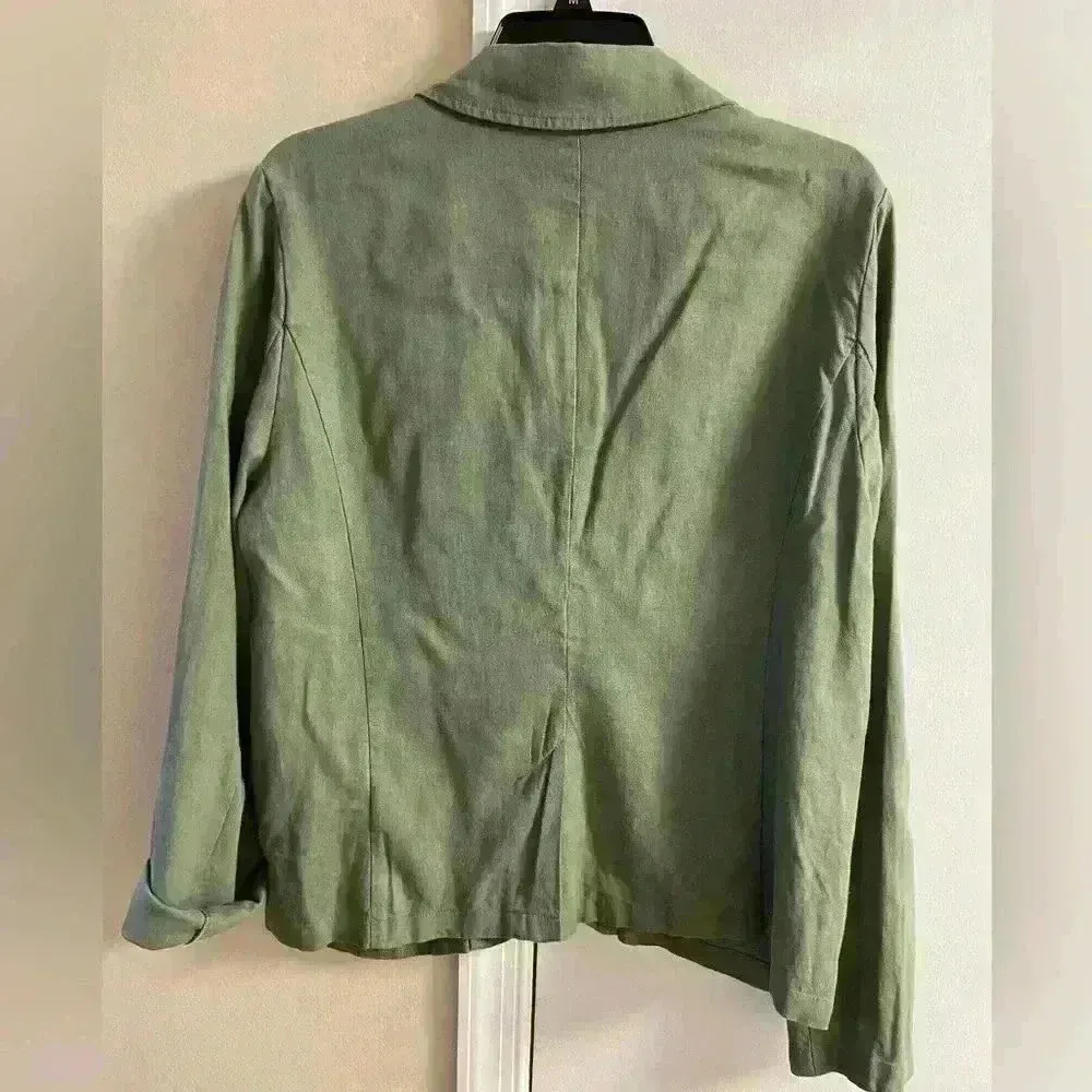 ModCloth‎ Anthropologie blazer olive green linen blend button front Large - Image 5