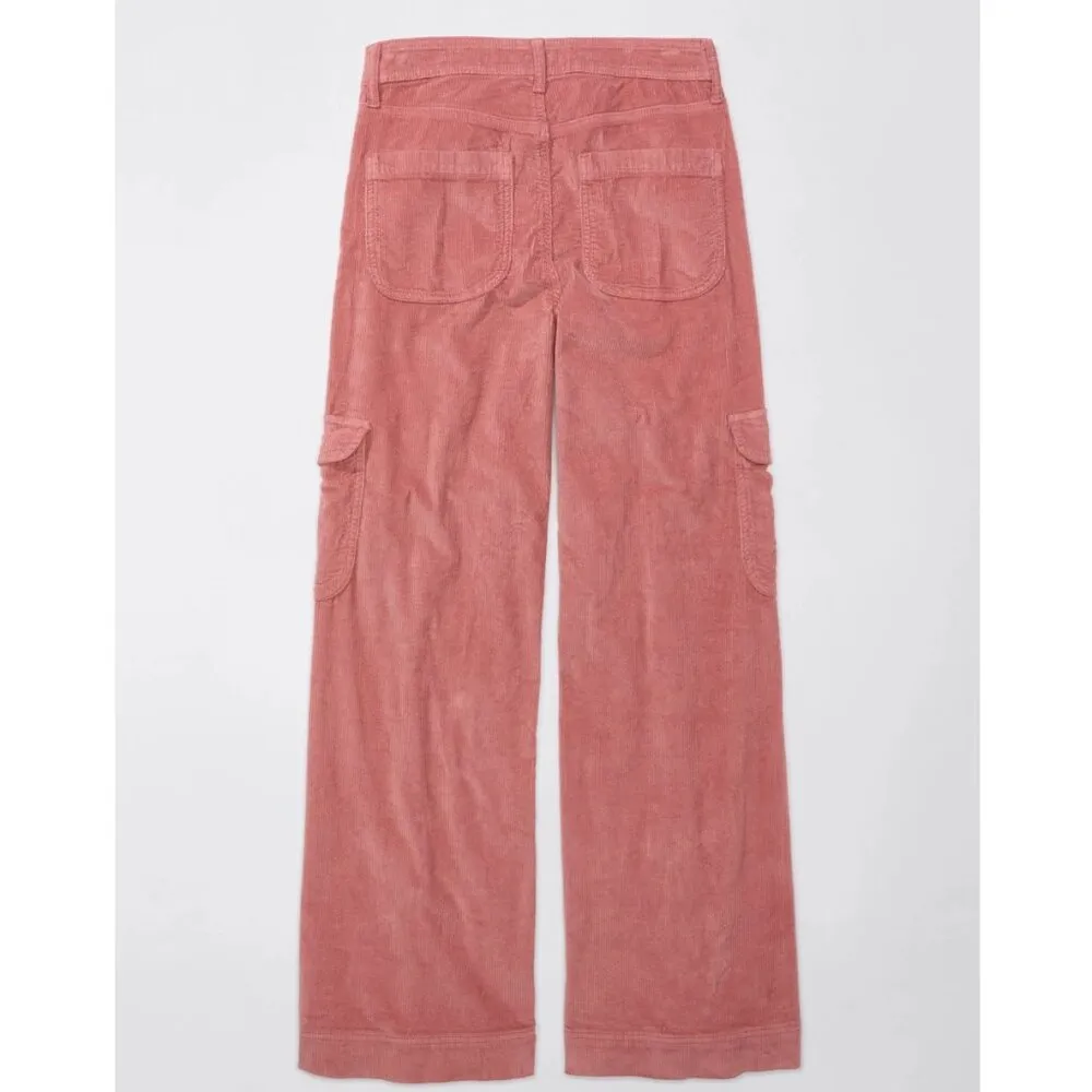 NEW American Eagle Cargo Pants Pink Corduroy Super High Rise Baggy Wide Leg Pant - Image 6