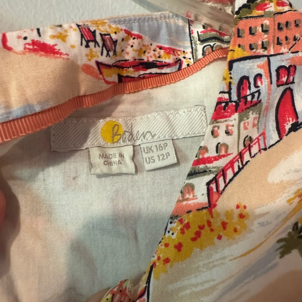 Boden Multicolor Scenic Print Smocked Waist Mini Dress size 12P - Image 4