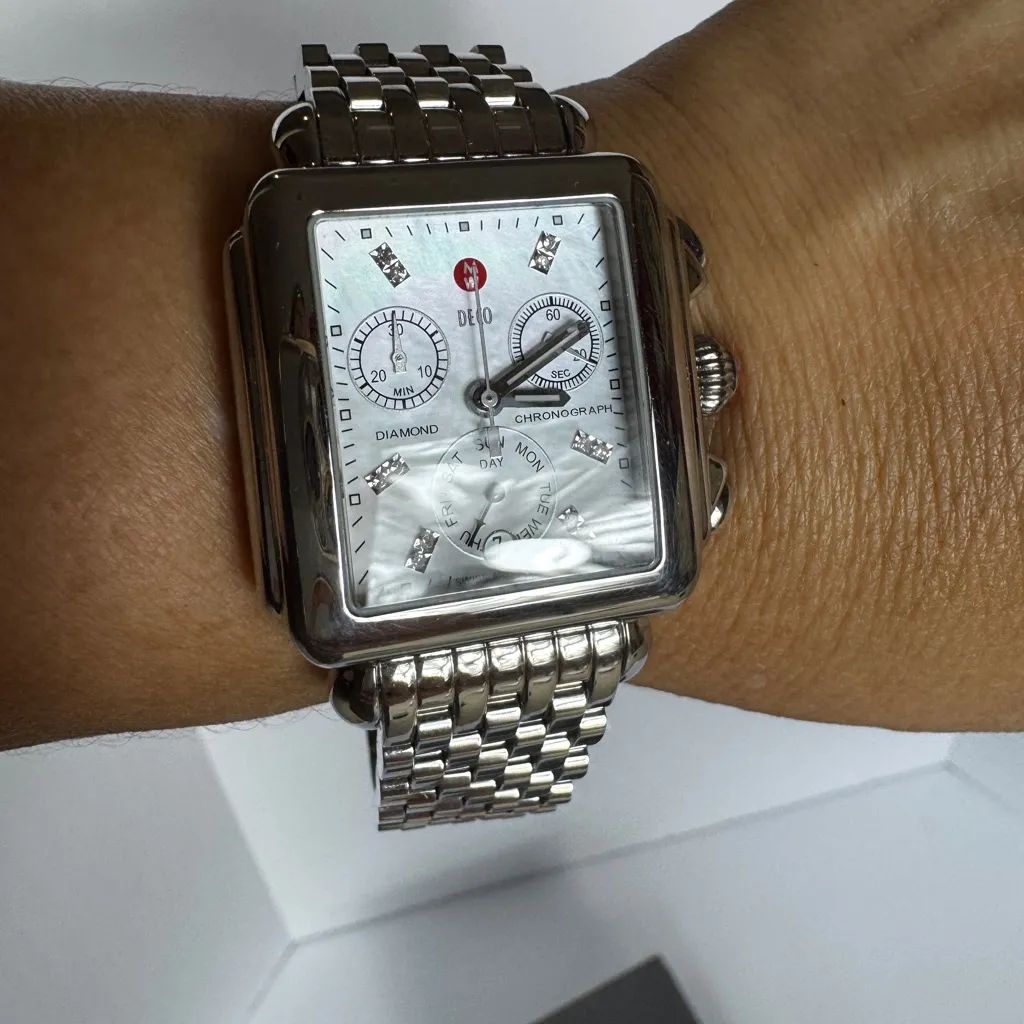 Michele Deco Chronograph Diamond Dial Women's Silver Watch - Image 4