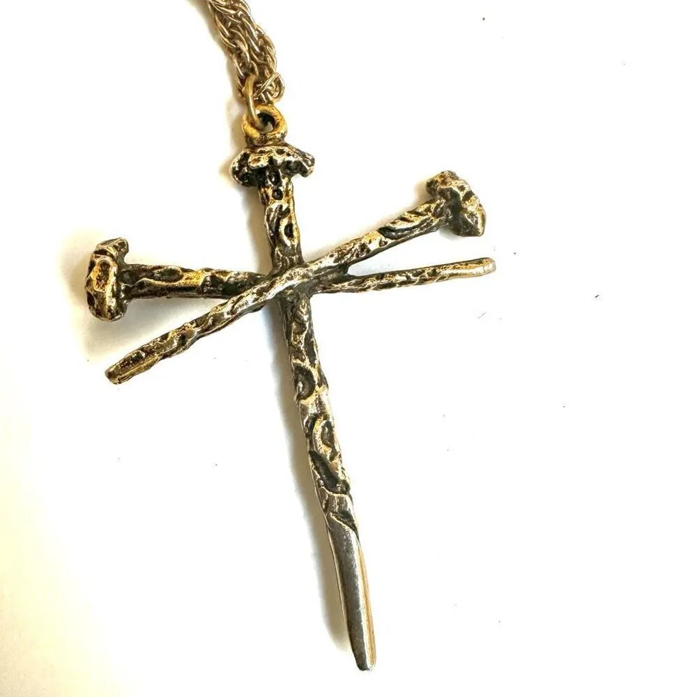 Gold tone Nail Cross pendant Necklace - Image 9