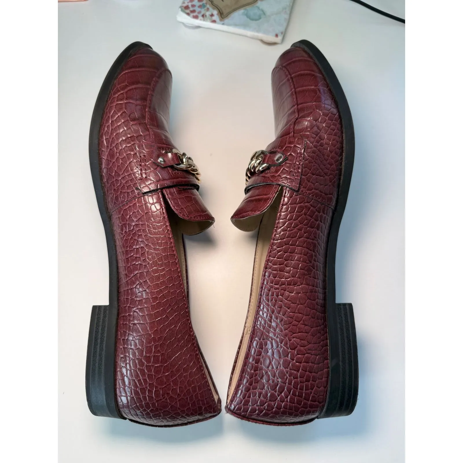 Charter Club‎ Burgundy Croc Embossed Chain Loafer Flats Women's Shoes Size 9 - Image 8