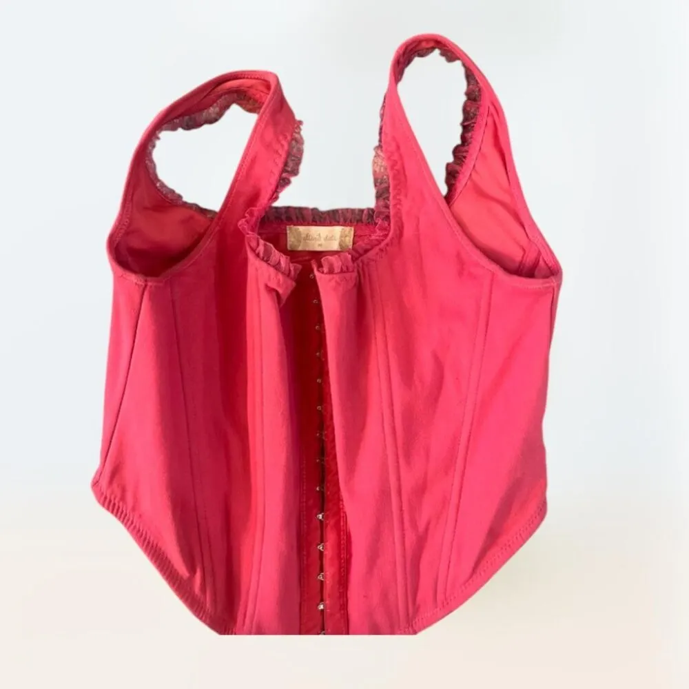Women's Altar’d State Hot Pink Corset Top with Shimmer Lace Neckline size M - Image 5