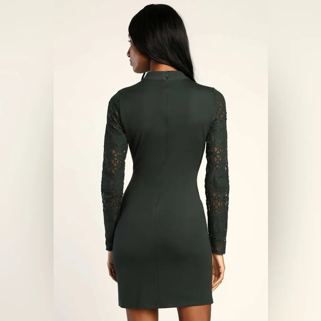 Lulu's Lace Up Your Sleeve Dark Green Lace Long Sleeve Bodycon Dress NWT‎ - Image 3