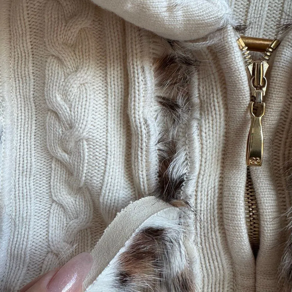 Vintage Escada Goat Leather Fur Trim Wool Cashmere Sweater Cardigan Size 44 XL Brown - Image 5