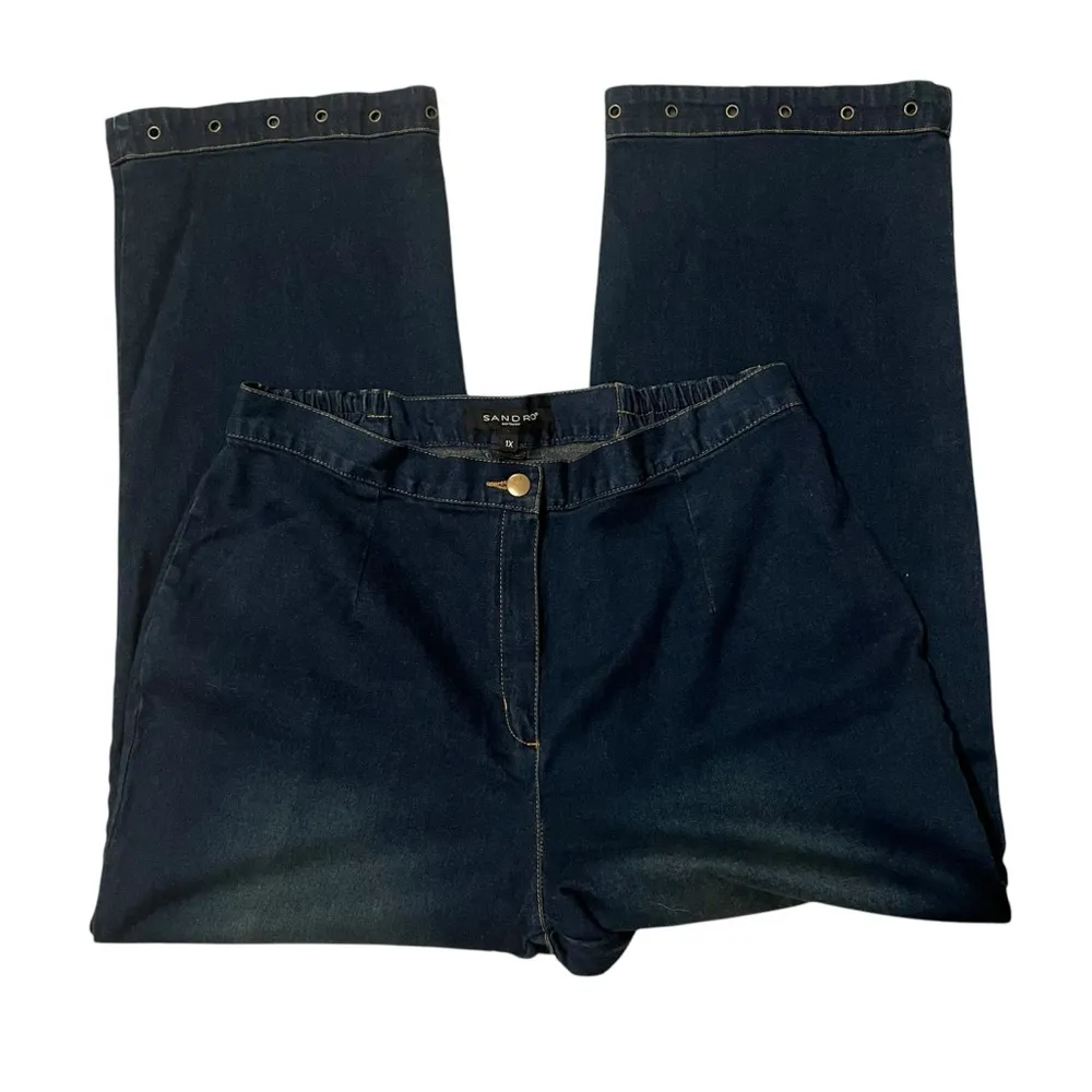 Sandro Sportswear Hi-Rise Wide Leg Cropped Jeans Mock Cuff Grommet Hem, Sz 1X - Image 11