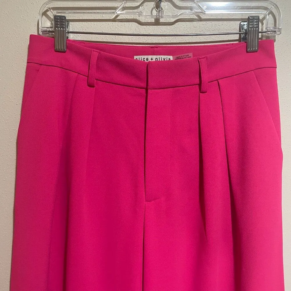 Alice + Olivia Size 6 Pompey Hot Pink Pleated Wide Leg Trousers Pants - Image 4