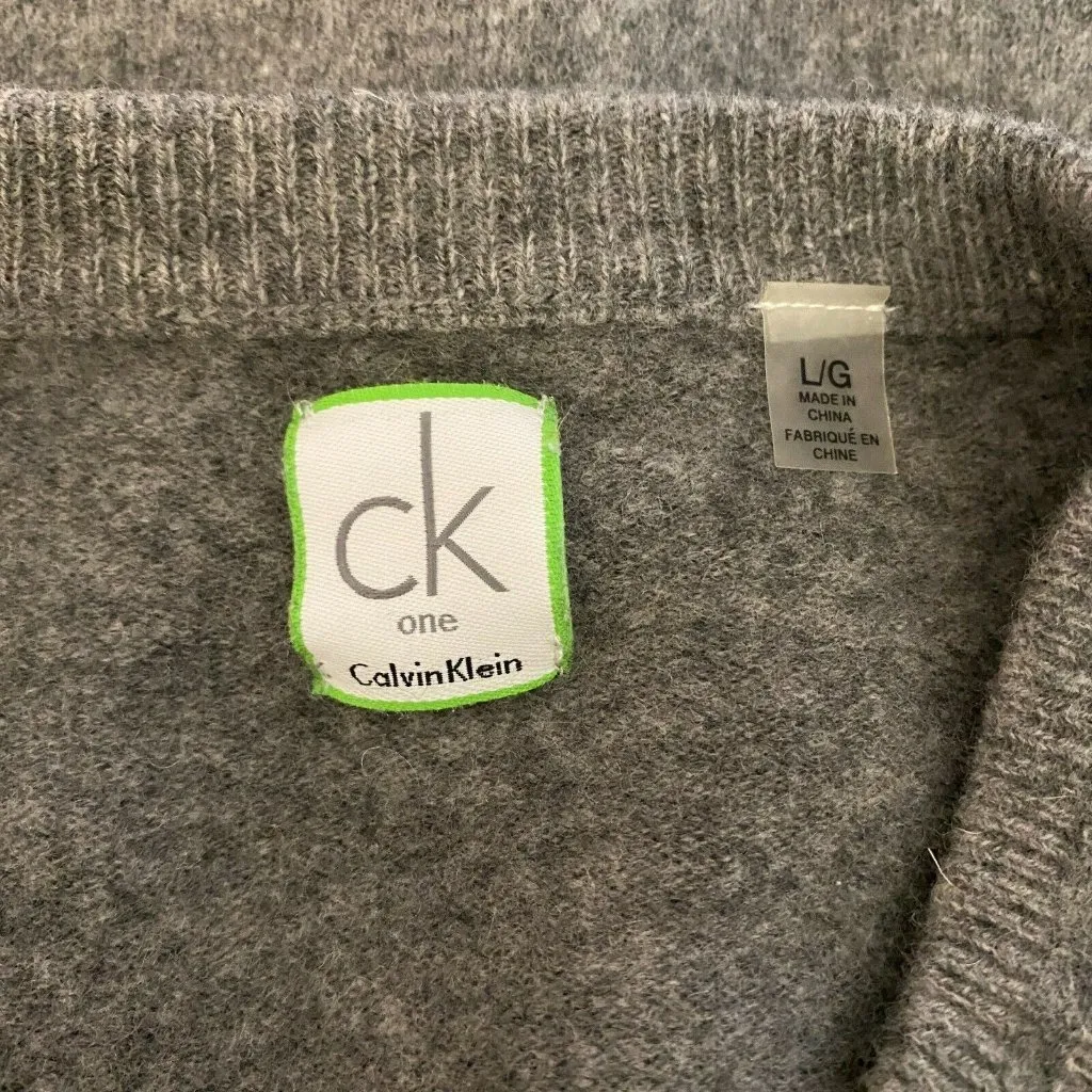Calvin Klein Sweater L Gray Wool Cotton Long Sleeve Knit‎ Womens - Image 7