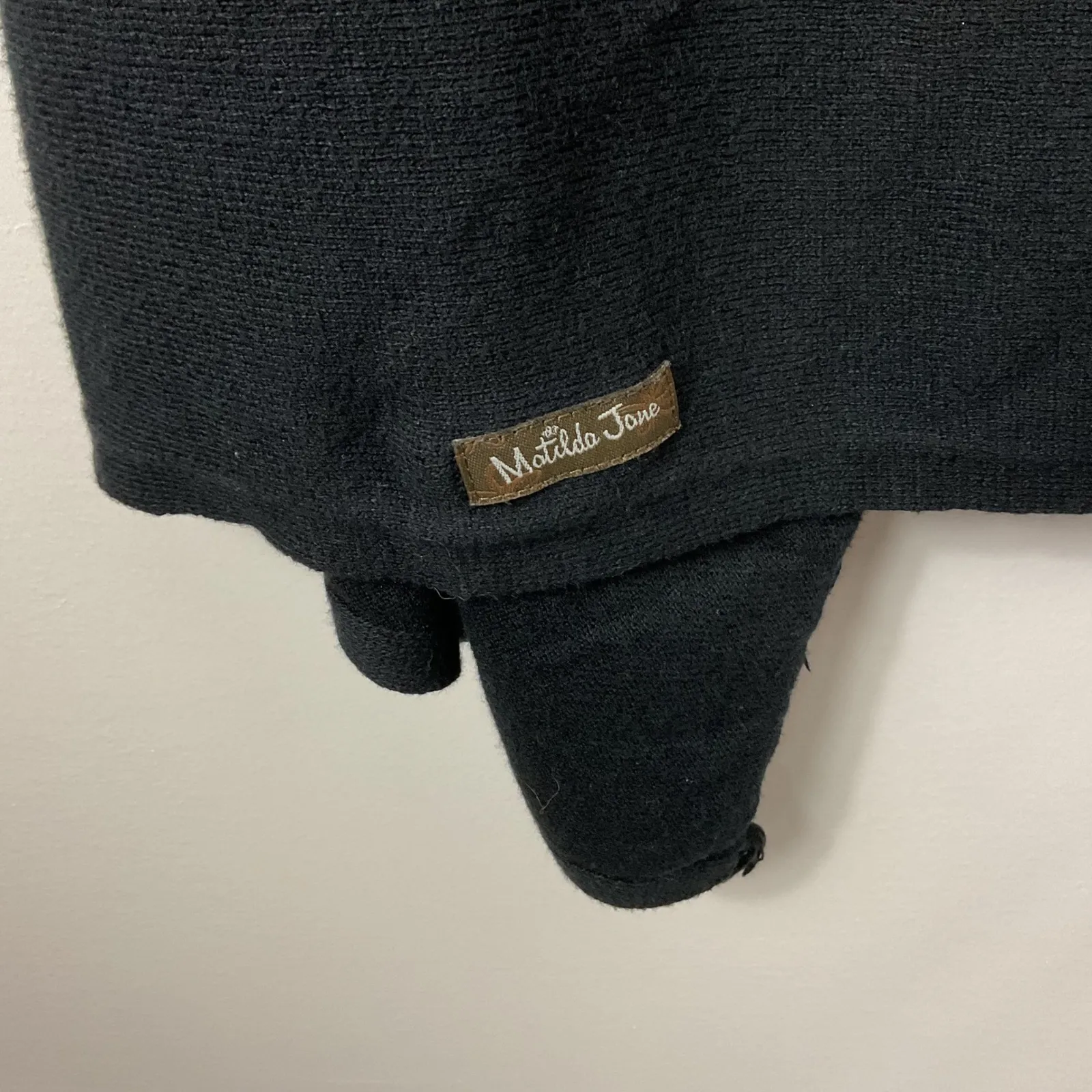 Matilda Jane Warm Smile Black Cowl Neck Fringe Wrap Cardigan Sweater Women's M - Image 4