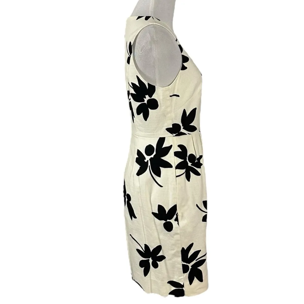 J.Crew Floral Classic Preppy Sheath Dress Size 4 Black Cream Summer - Image 3