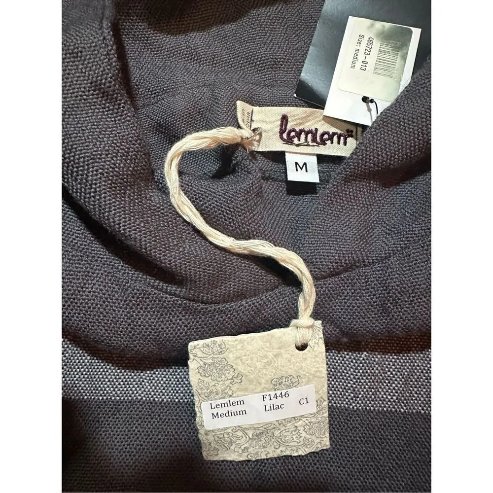 Lemlem 100% merino wool womens medium lilac hooded poncho shirt NEW - Image 3