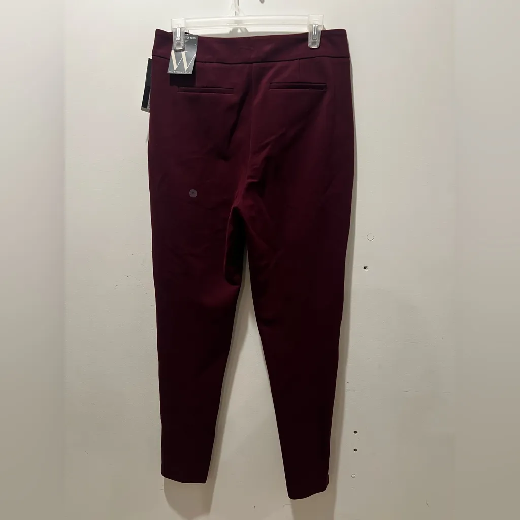 Worthington Ultra Stretch Ponte Skinny Pants Size 8 Burgundy Wine Gold Zipper - Image 6