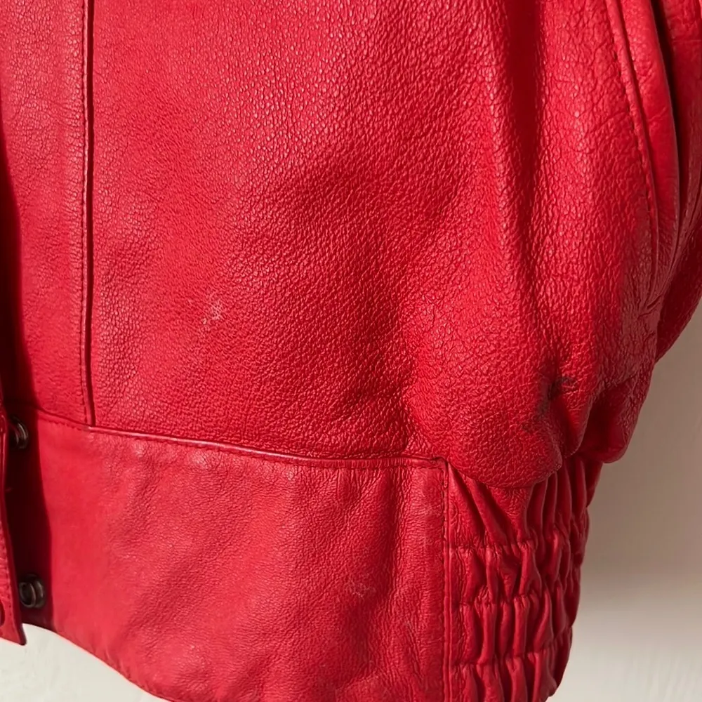Oversized Vintage Leather Jacket Red Size M - Image 4