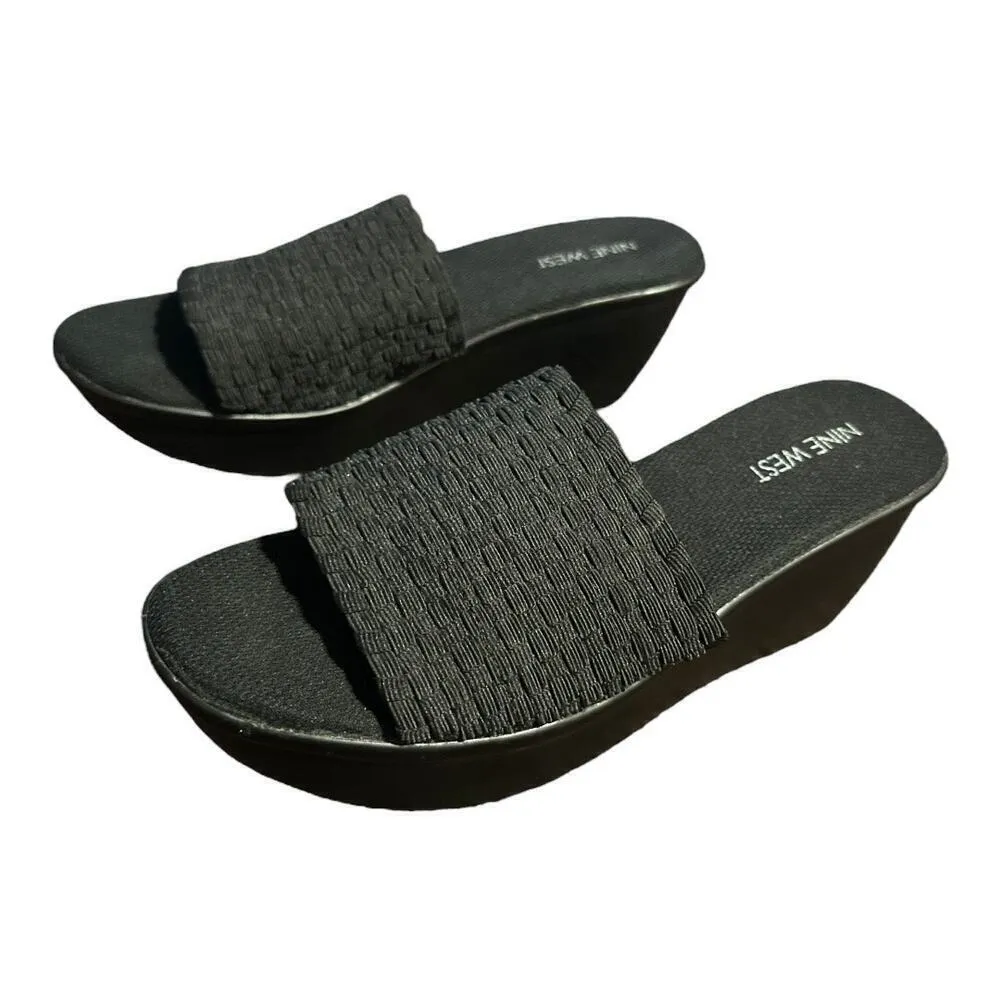 Womens 6.5 Nine West Black Platform Slide sandals​​​​​​ - Image 5