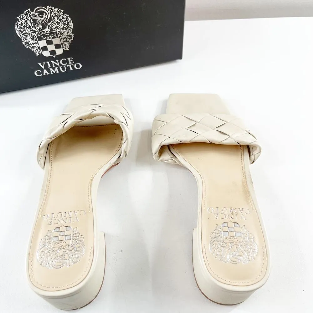 Vince Camuto Semtera Woven Block Heel Leather Slide Sandals Cream 5.5 - Image 5