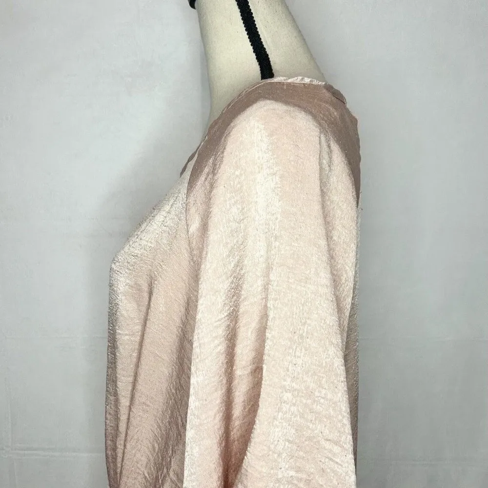 LANI CALIFORNIA Blush Pink Blouse Top Satin Tie Front 3/4 Sleeve Shiny Sz S - Image 5