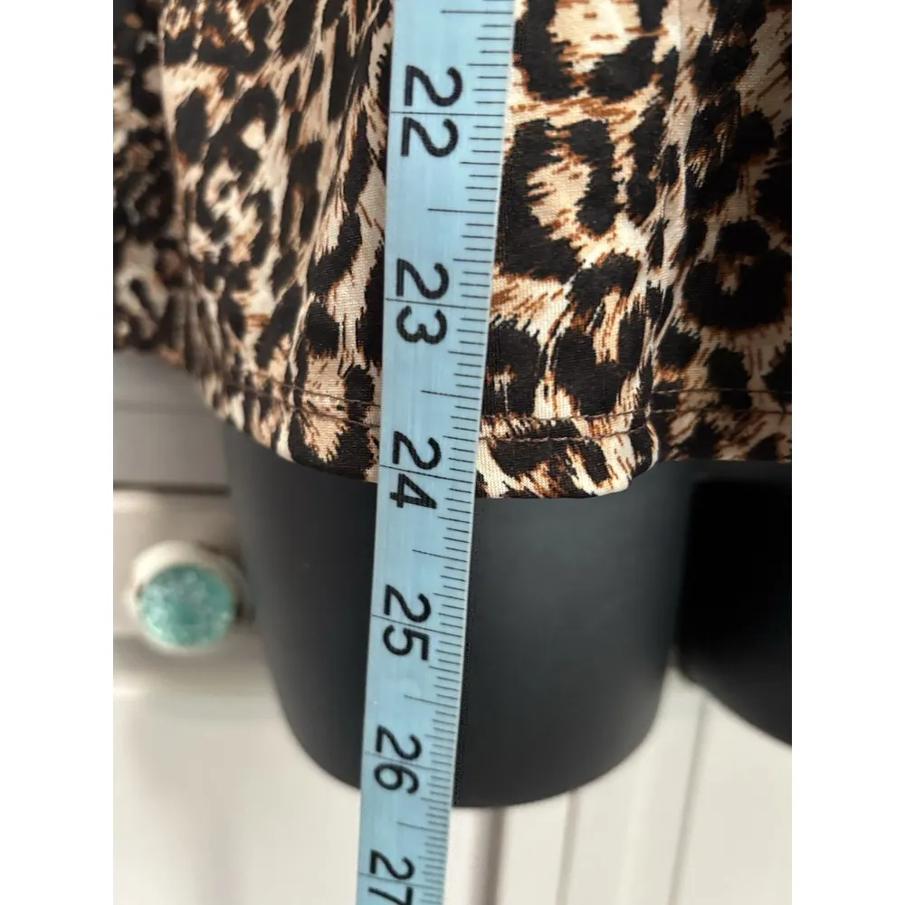 Notations Petite Cheetah Print Brown/Tan Short Sleeve Blouse Size PM‎ Gathered - Image 3