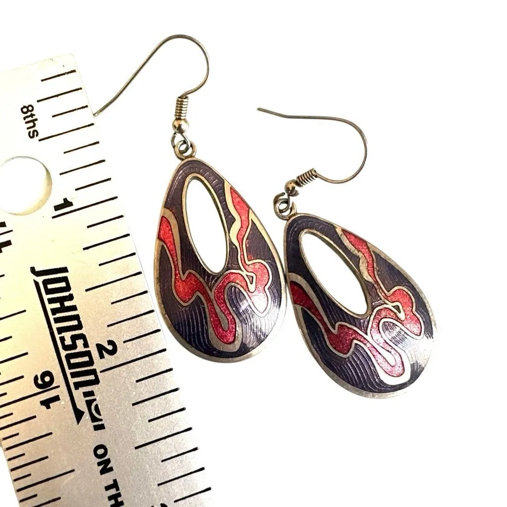 Vintage Cloisonné Abstract Teardrop Earrings - Image 7