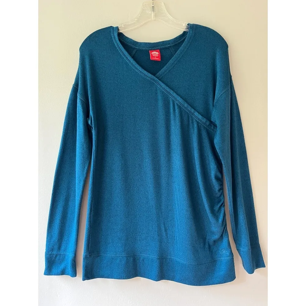 Eastern Mountain Sports Sz L Teal Stretch V Neck Blouse Sweater Fleece Pullover - Image 2