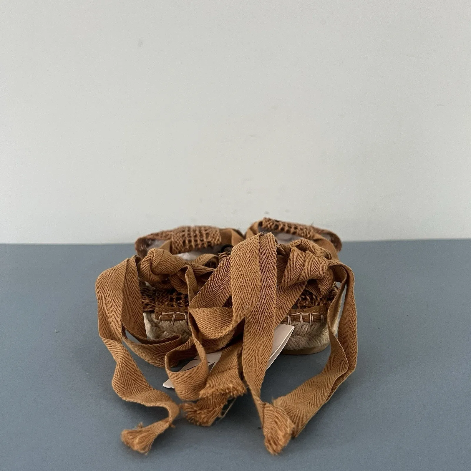 NWT Zara Woven Gladiator Lace Up Brown Espadrille Sandals - Image 5