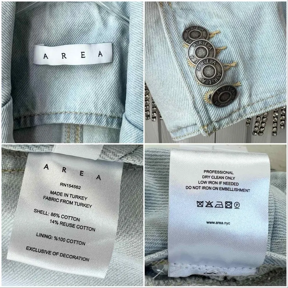 AREA Scalloped Embellished Cropped Denim Jacket in Pale Blue, Size 4, NWT Blue - Image 14