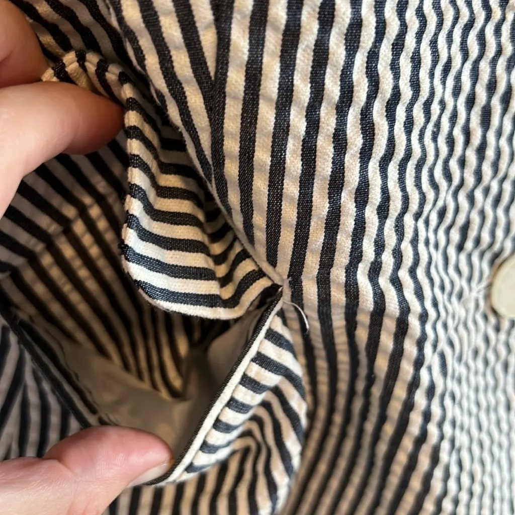 Sandro Seersucker Navy White Cotton Blazer, S - Image 4